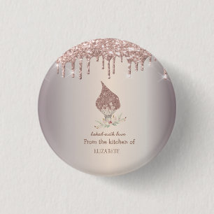 Badge Rond 2,50 Cm Fouet Pailleté Rose Gold Gouttes de Paillettes Bou