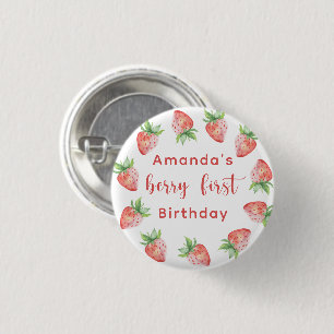 Badge Rond 2,50 Cm Fraises d'aquarelle 1er anniversaire