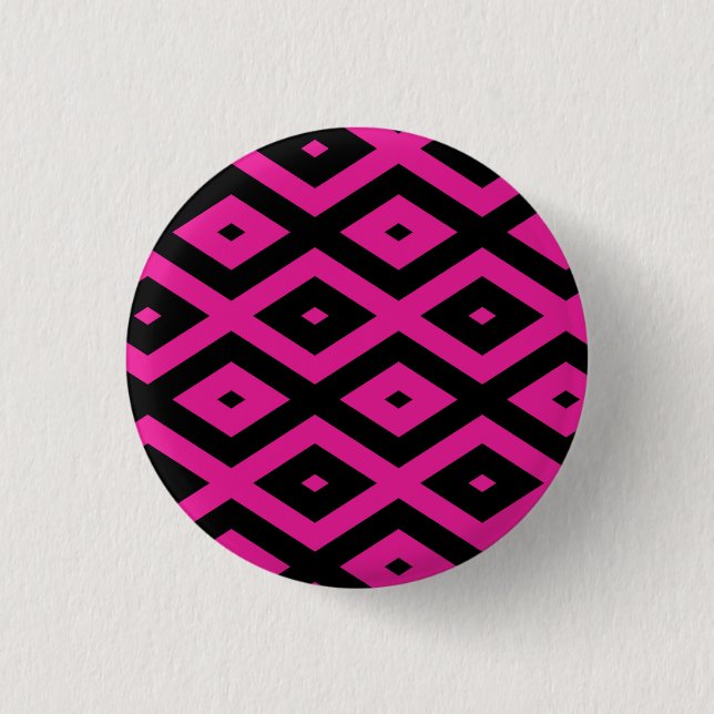 Badge Rond 2,50 Cm Fuchsia et motif de diamants noirs (Devant)