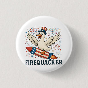 Badge Rond 2,50 Cm Funny Rubber Duck USA Patriotic Firequacker 4e