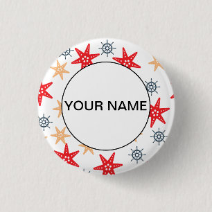 Badge Rond 2,50 Cm Funny Seastars Et Steerwheel Motif