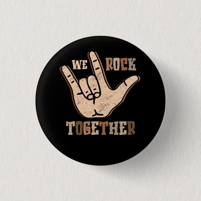 Badge Rond 2,50 Cm Funny We Rock Together Hands Sign Language Distres (Devant)