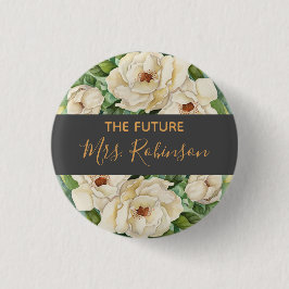 Badge Rond 2,50 Cm Future Mme Floral White Magnolia Aquarelle Nom
