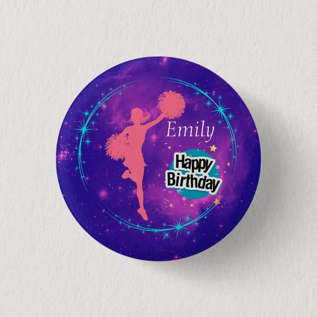 Badge Rond 2,50 Cm Galaxie d'anniversaire joyeuse et personnalisée (Devant)
