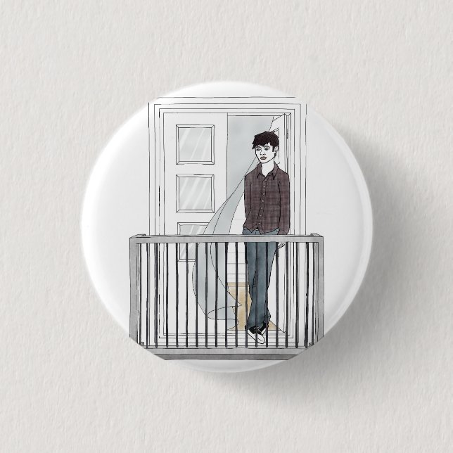 Badge Rond 2,50 Cm garçon dans le balcon (Devant)