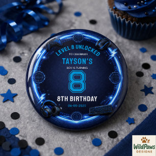 Badge Rond 2,50 Cm Garçons Moderne Cool Bleu Jeux 8e Anniversaire