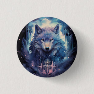 Badge Rond 2,50 Cm Gardien Loup de Lune Mystique