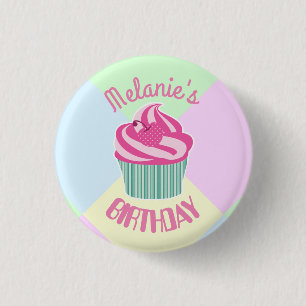 Badge Rond 2,50 Cm Gâteau personnalisé rose pour anniversaire