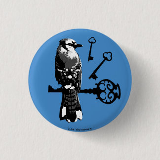 Badge Rond 2,50 Cm Geai bleu avec des clés