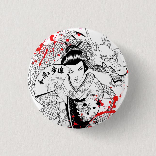 Badge Rond 2,50 Cm Geisha frais d'éclaboussure de sang avec le (Devant)