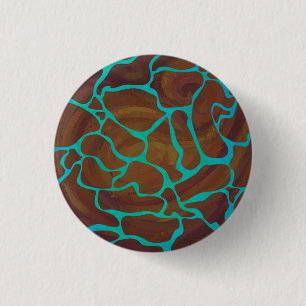 Badge Rond 2,50 Cm Giraffe Impression Brown et Turquoise