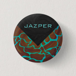 Badge Rond 2,50 Cm Giraffe Impression Brown et Turquoise