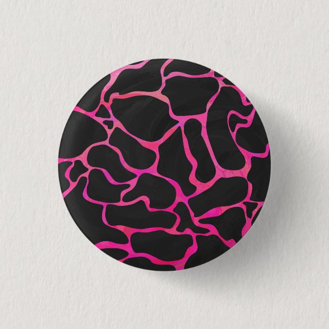 Badge Rond 2,50 Cm Giraffe rose chaude et noire (Devant)