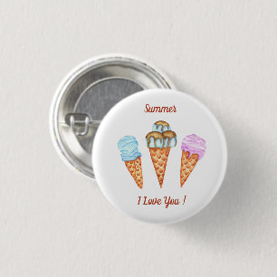 Badge Rond 2,50 Cm Glace Je T'aime Mignon Été  