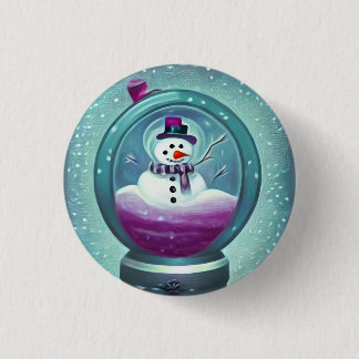 Badge Rond 2,50 Cm Globe De Neige Peint Turquoise Violet
