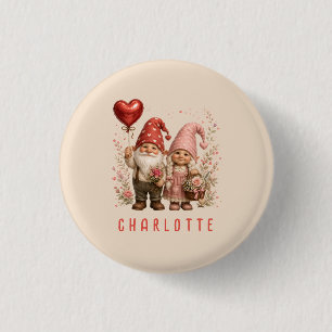 Badge Rond 2,50 Cm Gnomes de la Saint-Valentin personnalisés floraux