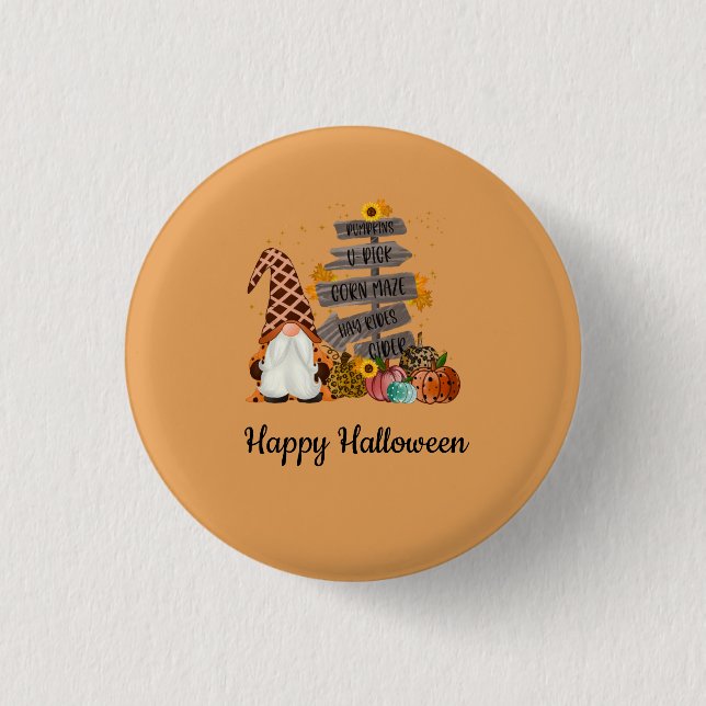 Badge Rond 2,50 Cm Gnomes d'Halloween, Automne, Citrouilles, Fête d'H (Devant)