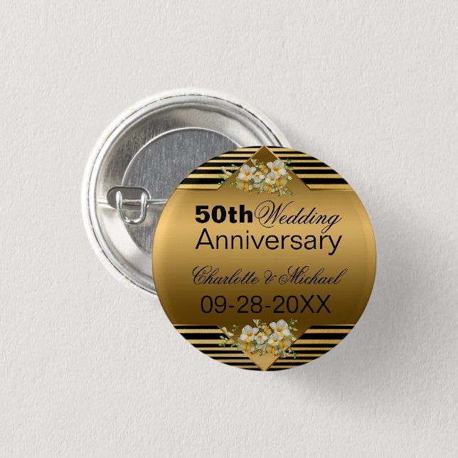 Badge Rond 2,50 Cm Gold 50th Wedding Anniversary (Devant & derrière)