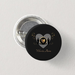 Badge Rond 2,50 Cm Gold Heart Homme Mariage   Bouton