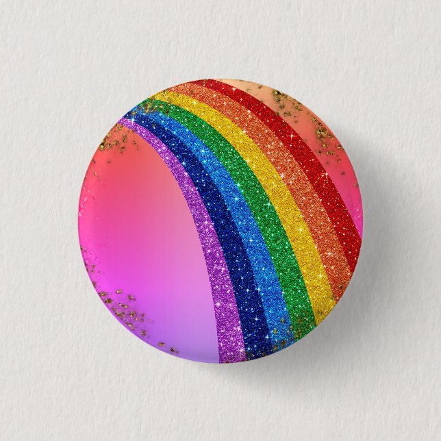 Badge Rond 2,50 Cm Golden Sparkings et Parties scintillant Rainbow Un (Devant)