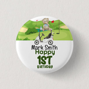 Badge Rond 2,50 Cm Golf 1er anniversaire golfeur d'un an avec chariot