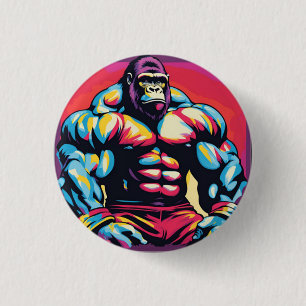 Badge Rond 2,50 Cm Gorilla Bodybuilder Lifter Pop Art Dessin
