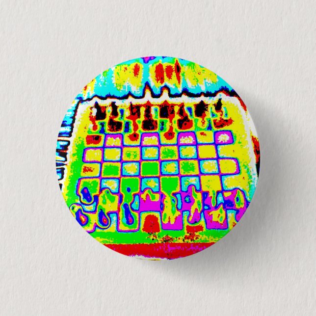 Badge Rond 2,50 Cm goupille psychédélique d'échiquier de couleur (Devant)