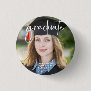Badge Rond 2,50 Cm Graduate Photo Simple Moderne Élégant Script Senio