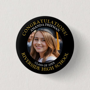 Badge Rond 2,50 Cm Graduation photo moderne noir et or