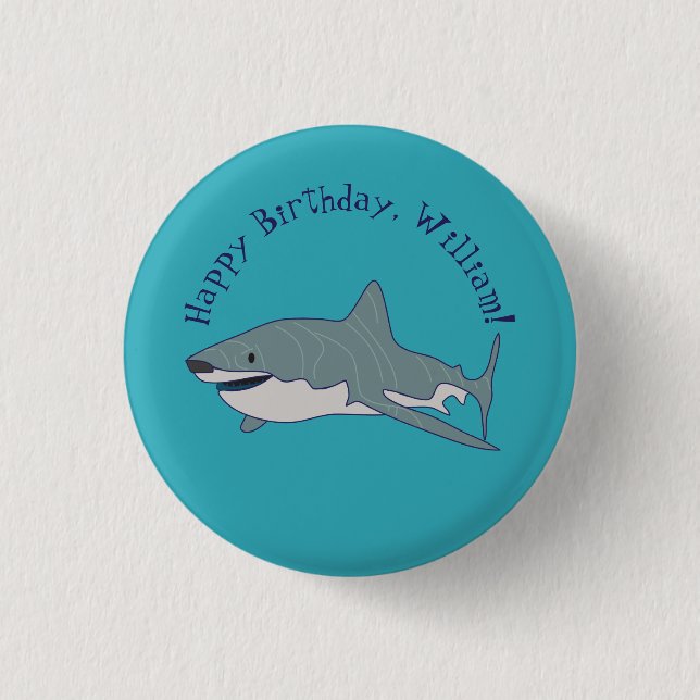 Badge Rond 2,50 Cm Grand requin blanc message personnalisé (Devant)