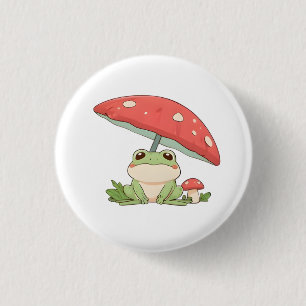 Badge Rond 2,50 Cm Grenouille de jour de pluie sous champignon design