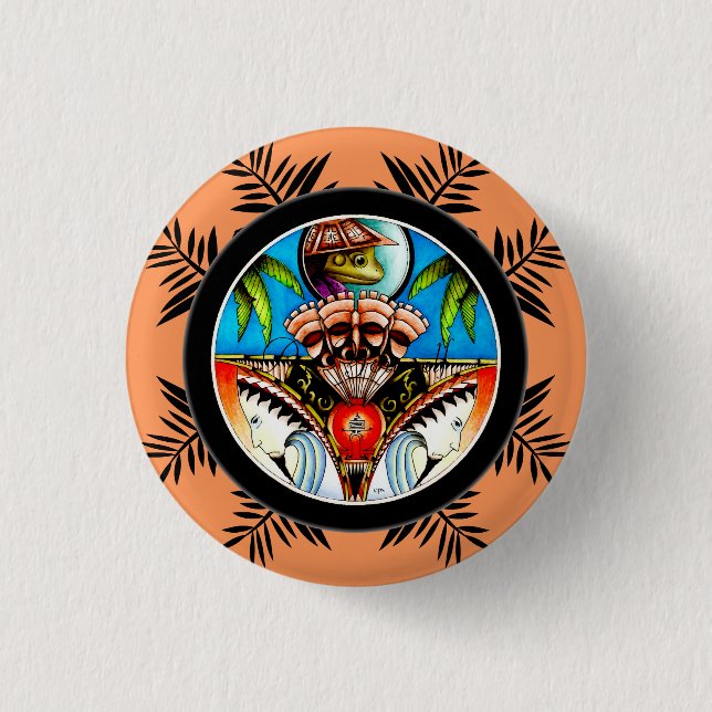 Badge Rond 2,50 Cm Grenouille de tatouage Tiki (Devant)