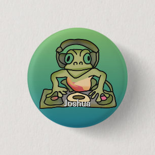 Badge Rond 2,50 Cm Grenouille rétro avec casque   Drôle