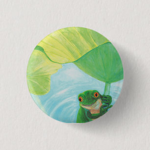 Badge Rond 2,50 Cm Grenouille verte sous Pad Lily