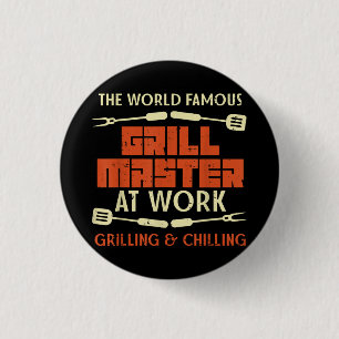 Badge Rond 2,50 Cm Grill Master At Work Grilling Chilling Funny Bq P