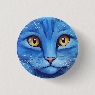 Badge Rond 2,50 Cm Gros chat bleu.