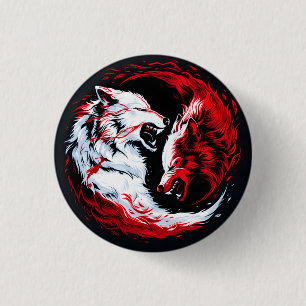 Badge Rond 2,50 Cm Guerrier loup cosmique rouge blanc