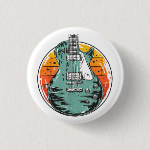 Badge Rond 2,50 Cm Guitare Électrique Rétro Coucher de Soleil Vintage