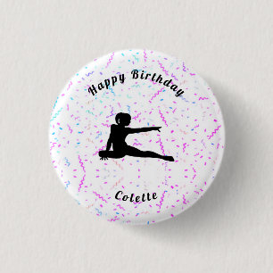 Badge Rond 2,50 Cm Gymnastique / Danse Joyeux Anniversaire Streamers