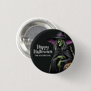 Badge Rond 2,50 Cm Halloween à thème de sorcière effrayant