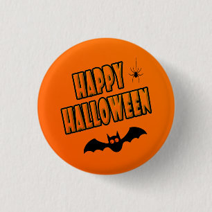 Badge Rond 2,50 Cm Halloween heureux, batte mignonne noire et orange
