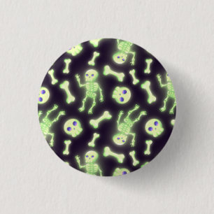 Badge Rond 2,50 Cm Halloween mignon Éffrayant brillant squelette os c