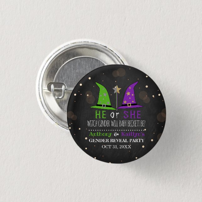 Badge Rond 2,50 Cm Halloween Witch Genre Revela Party (Devant & derrière)