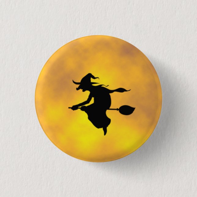 Badge Rond 2,50 Cm Halloween Witch sur un bouton balai (Devant)