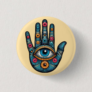 Badge Rond 2,50 Cm Hamsa Main avec illustration d'art visuel