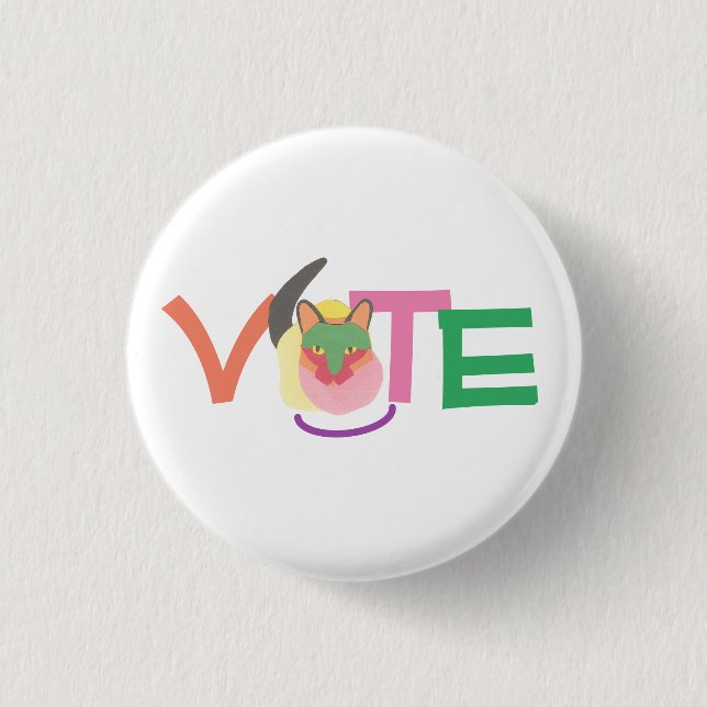 Badge Rond 2,50 Cm Happy Cat Vote GOTV Bouton (Devant)