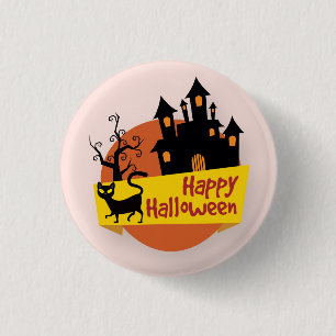 Badge Rond 2,50 Cm Happy Halloween Haunted House   Bouton de broche