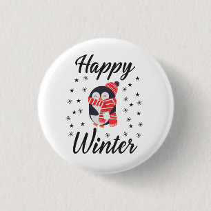 Badge Rond 2,50 Cm Happy Winter, mignon Penguin