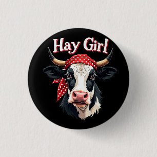 Badge Rond 2,50 Cm Hay Girl Farmer Funny Cattle Cow Farm Amateurs
