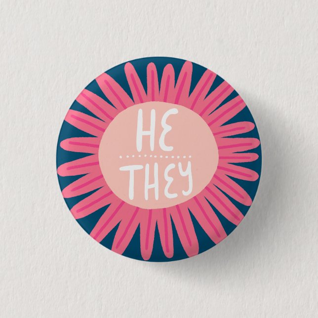 Badge Rond 2,50 Cm HE / ILS Pronononouns Fierté Fleur Poignée (Devant)